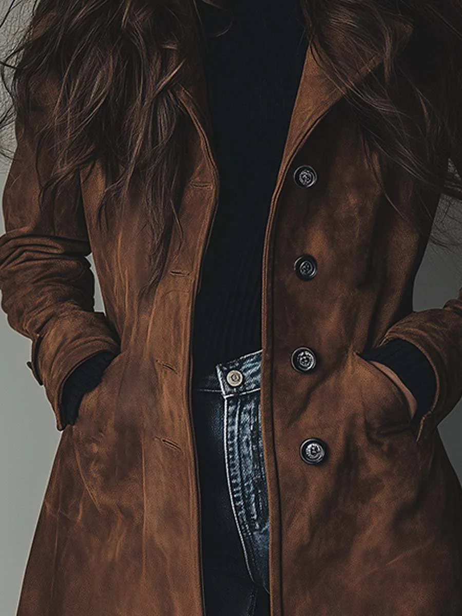Women's Notched Lapel Button-Front Trench Coat