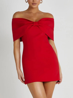 Women's Off-Shoulder Bow Detail Mini Dress