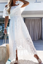 Women’s Off Shoulder Eyelet Tiered Maxi Summer Dress