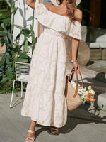 Women’s Off Shoulder Tiered Ruffled Maxi Summer Dress