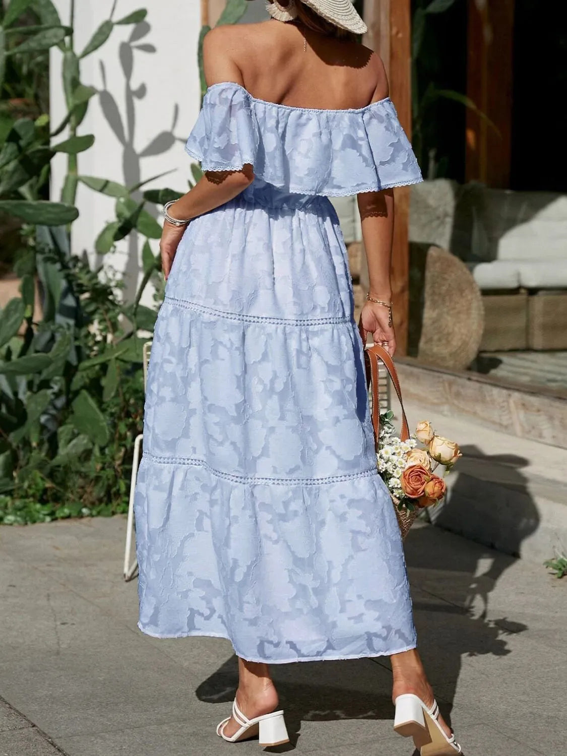 Women’s Off Shoulder Tiered Ruffled Maxi Summer Dress