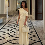 Women's One-Shoulder Ruched Maternity Maxi Dress