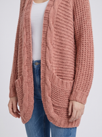 Women's Open-Front Long-Sleeve Cable Knit Cardigan