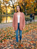 Women's Open-Front Long-Sleeve Cable Knit Cardigan