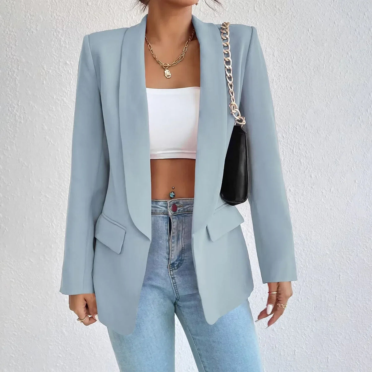 Women’s Open Front Long Sleeve Longline Blazer