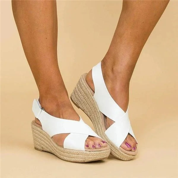 Women’s Open Toe Cross Strap Platform Espadrille Sandals