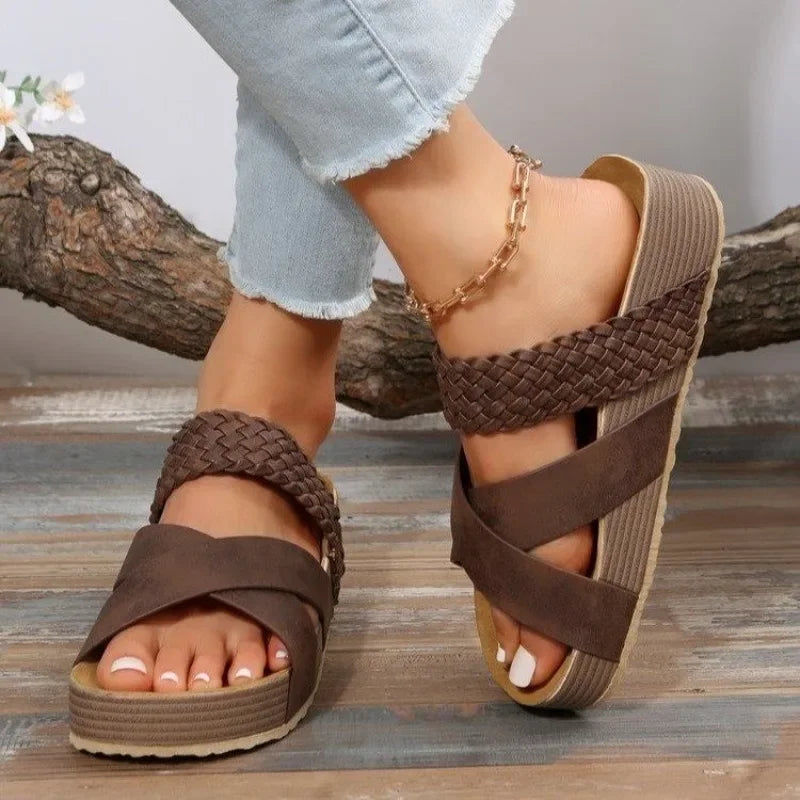 Women’s Open Toe Cross Strap Platform Slide Sandals