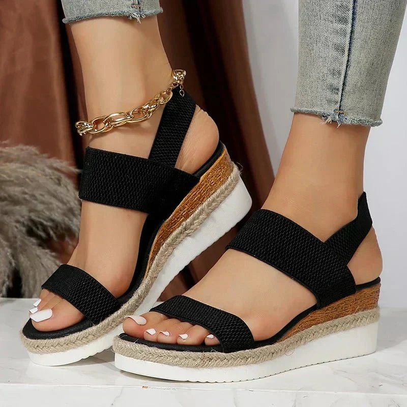 Women’s Open Toe Elastic Strap Platform Espadrille Sandals