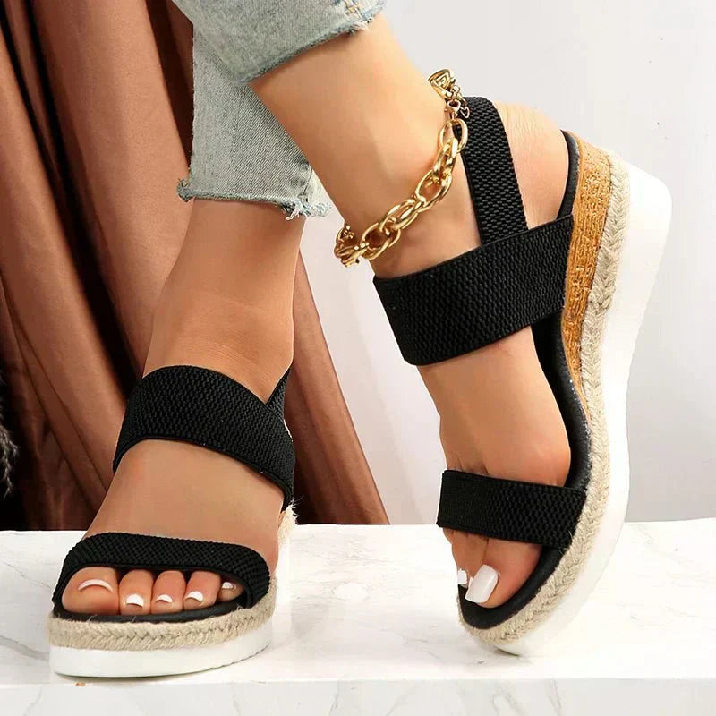 Women’s Open Toe Elastic Strap Platform Espadrille Sandals