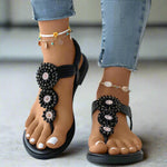 Women’s Open Toe Embellished T Strap Flat Sandals