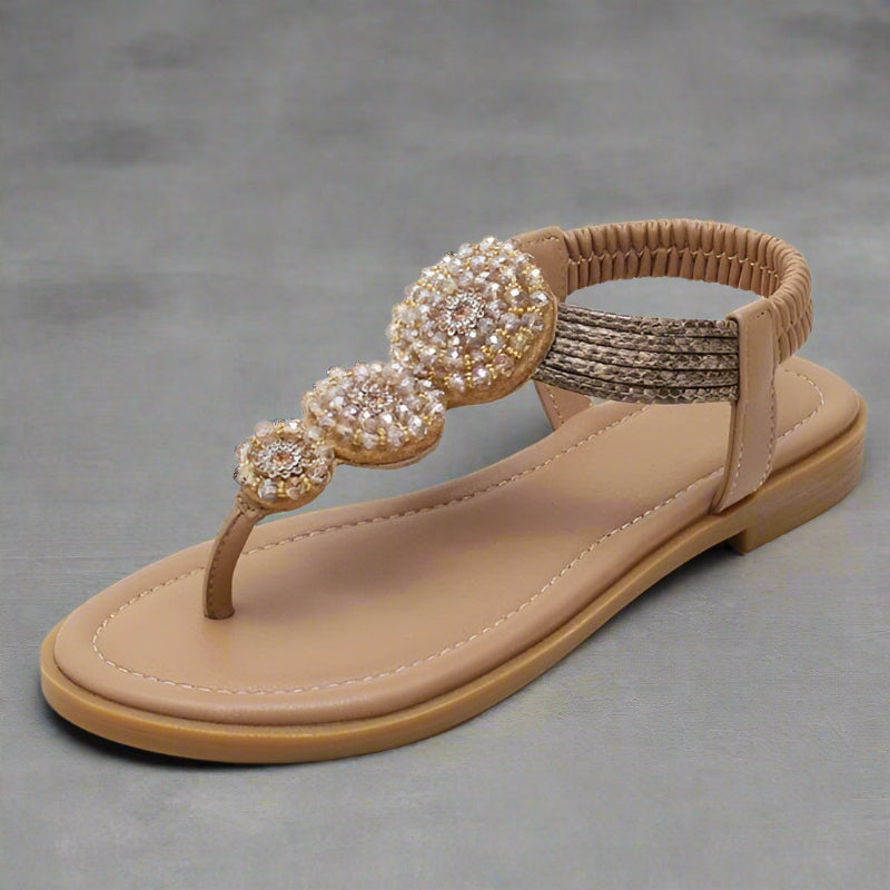 Women’s Open Toe Embellished T Strap Flat Sandals