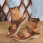 Women’s Open-Toe Flower Strap Wedge Slide Sandals