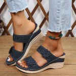 Women’s Open-Toe Flower Strap Wedge Slide Sandals