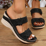 Women’s Open-Toe Flower Strap Wedge Slide Sandals