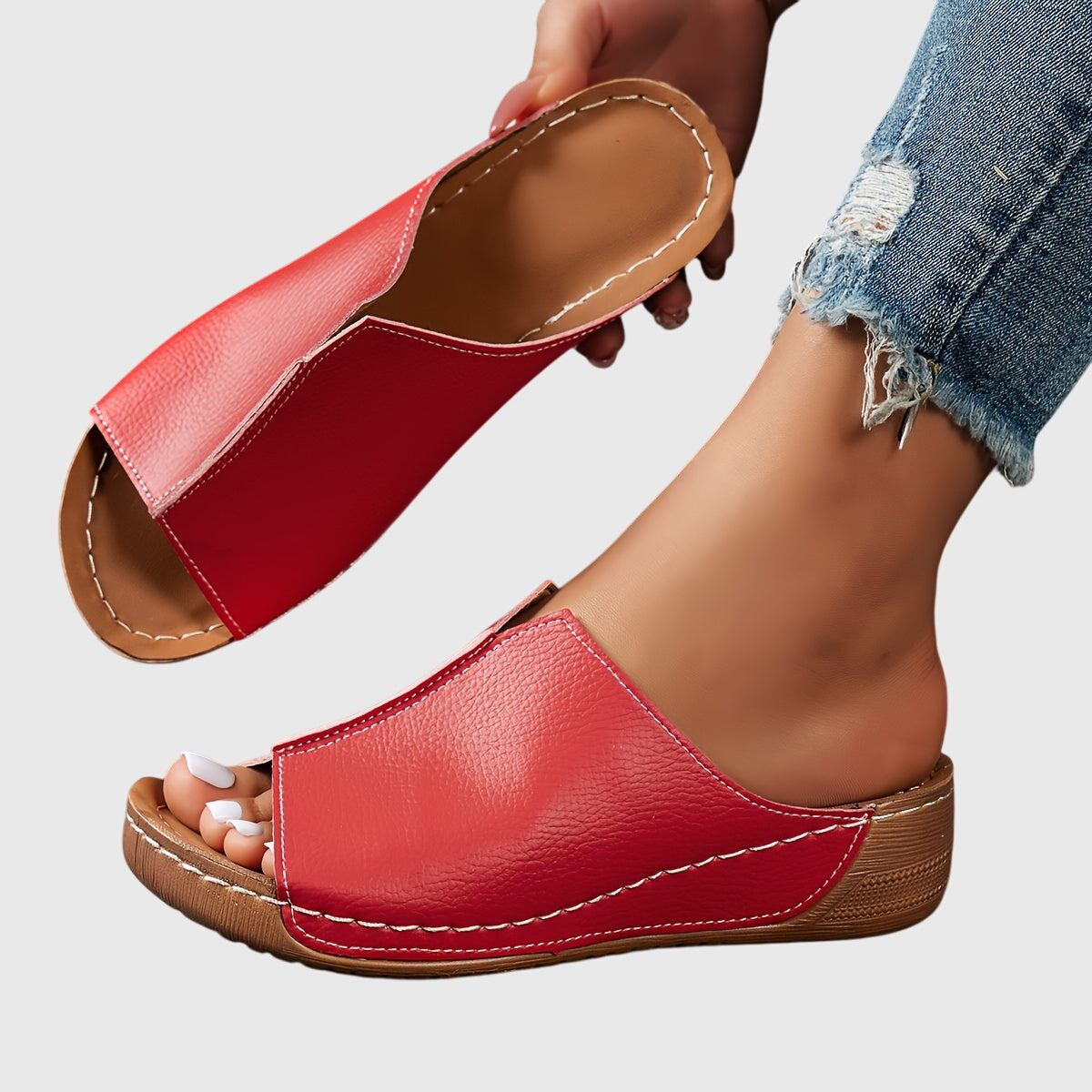 Women's Open-Toe Low Wedge Heel Slide Sandals