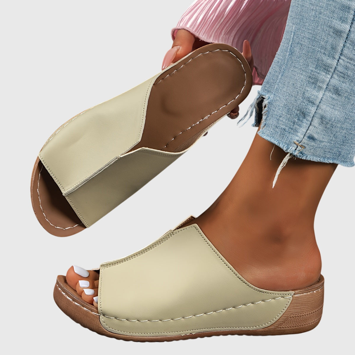 Women's Open-Toe Low Wedge Heel Slide Sandals