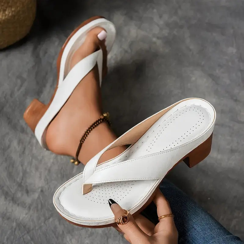 Women’s Open Toe Thong Strap Block Heel Slip On Heels
