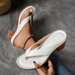 Women’s Open Toe Thong Strap Block Heel Slip On Heels