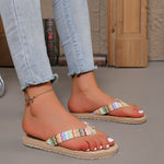 Women’s Open-Toe Woven Strap Flat Flip Flops