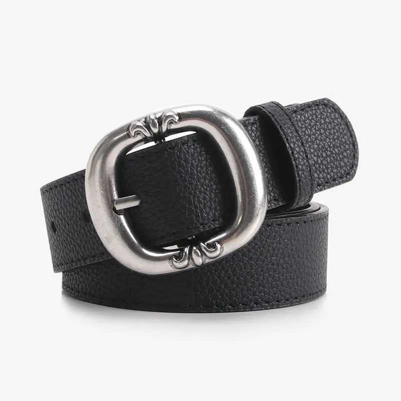 Women’s Oval Buckle Leather Look Belt
