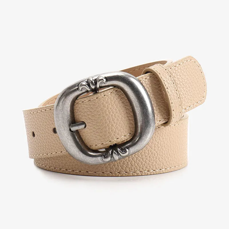 Women’s Oval Buckle Leather Look Belt