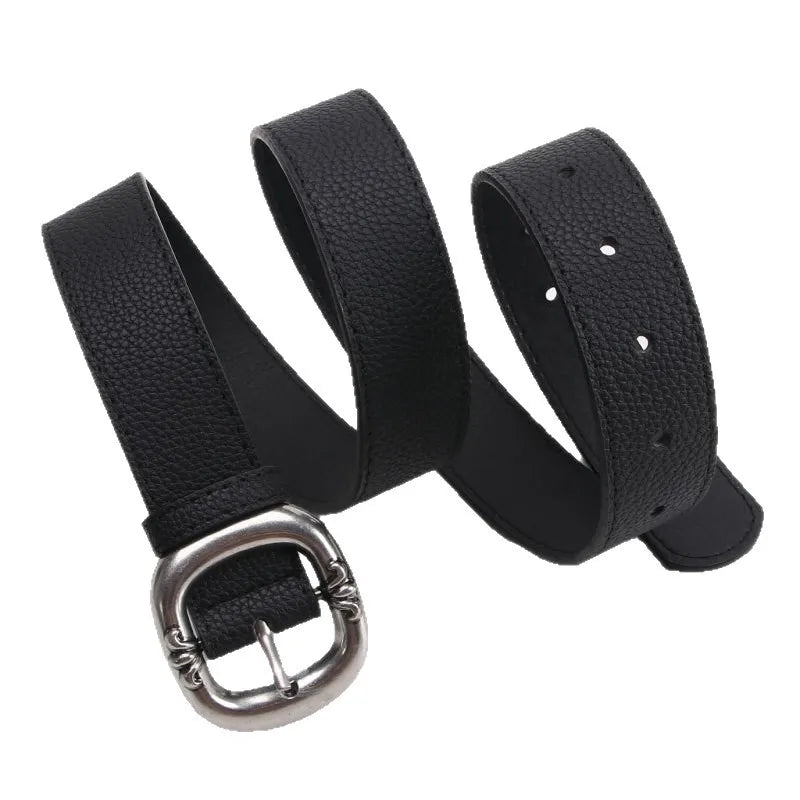 Women’s Oval Buckle Leather Look Belt