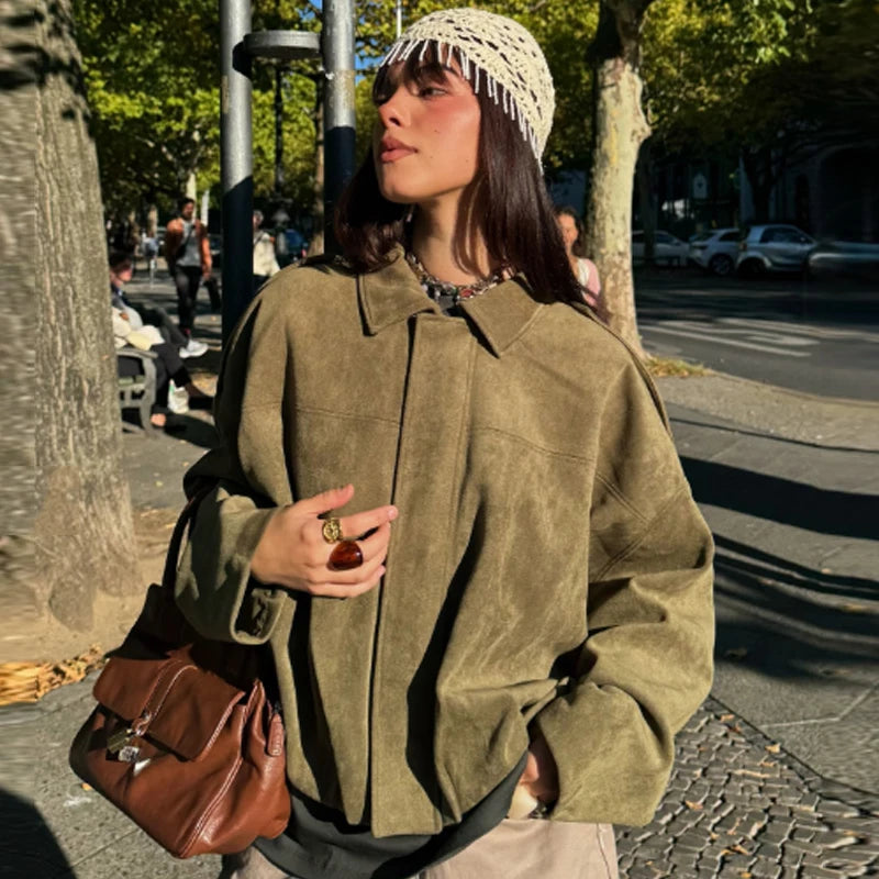 Women’s Oversized Zip Front Cropped Bomber Jacket