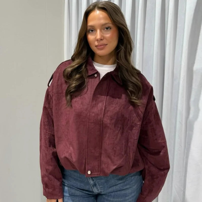 Women’s Oversized Zip Front Cropped Bomber Jacket