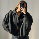 Women’s Oversized Zip Front Cropped Bomber Jacket