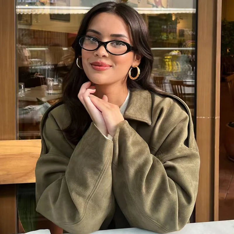 Women’s Oversized Zip Front Cropped Bomber Jacket