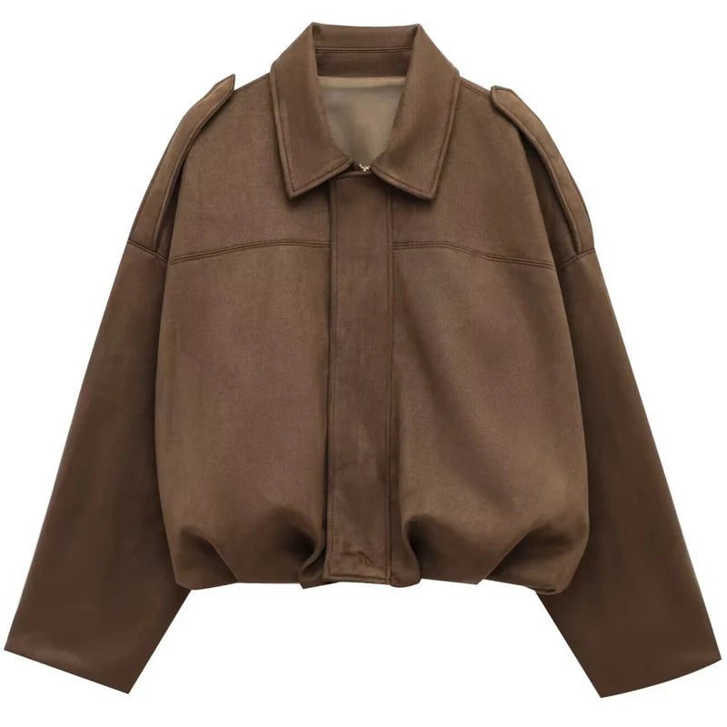 Women’s Oversized Zip Front Cropped Bomber Jacket