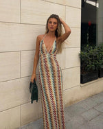 Women’s Patterned Halter Neck Backless Maxi Wedding Guest Dress
