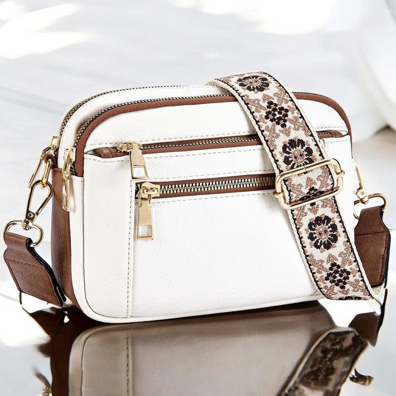 Women's Patterned Strap and Zippered Compartments Rectangular Bag