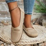 Women's Perforated Slip On Round Toe Flat Sole Shoes