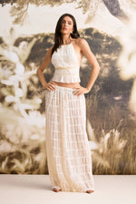 Women's Pleated Halter Backless Crop Top Maxi Skirt Set