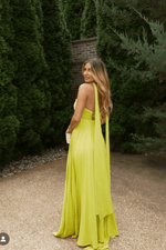 Women's Pleated Maxi Halter Neck Sleeveless Wedding Guest Dress