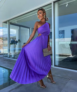 Women’s Pleated One Shoulder Cutout Asymmetrical Midi Wedding Guest Dress