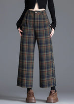 Women's Pleated Plaid Wide-Leg Cropped Pants