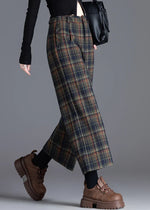 Women's Pleated Plaid Wide-Leg Cropped Pants