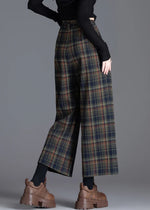 Women's Pleated Plaid Wide-Leg Cropped Pants