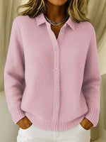 Women's Pointed Collar Buttoned Long Sleeve Cardigan