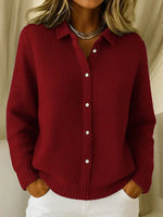 Women's Pointed Collar Buttoned Long Sleeve Cardigan