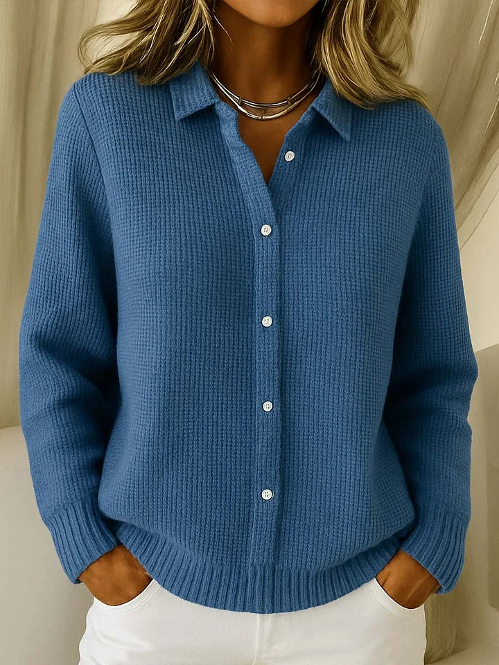 Women's Pointed Collar Buttoned Long Sleeve Cardigan