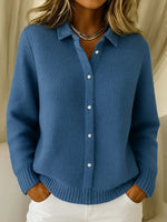 Women's Pointed Collar Buttoned Long Sleeve Cardigan