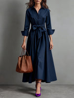 Women's Pointed-Collar Midi Shirt Dress