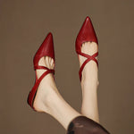 Women's Pointed Toe Cross-Strap Mule Shoes