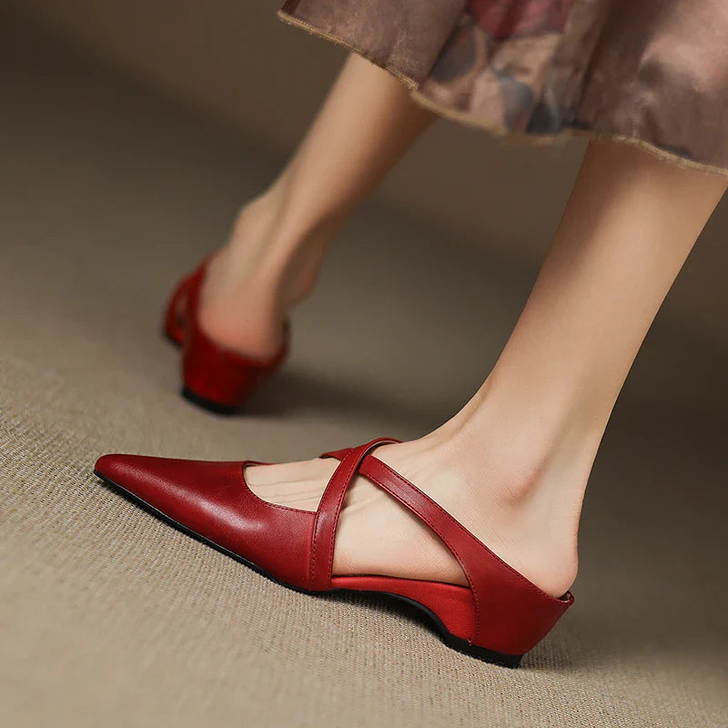 Women's Pointed Toe Cross-Strap Mule Shoes