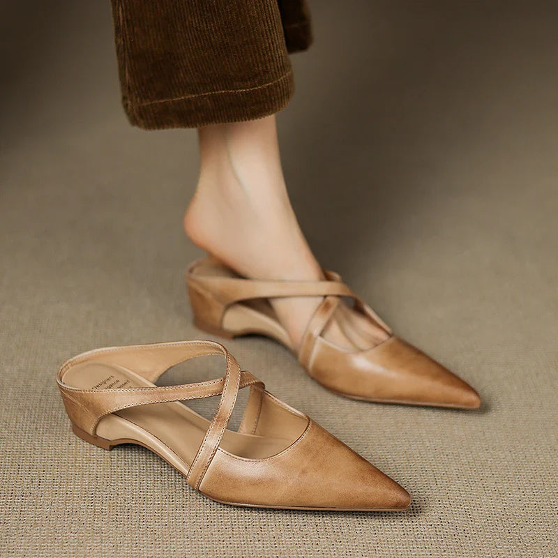 Women's Pointed Toe Cross-Strap Mule Shoes