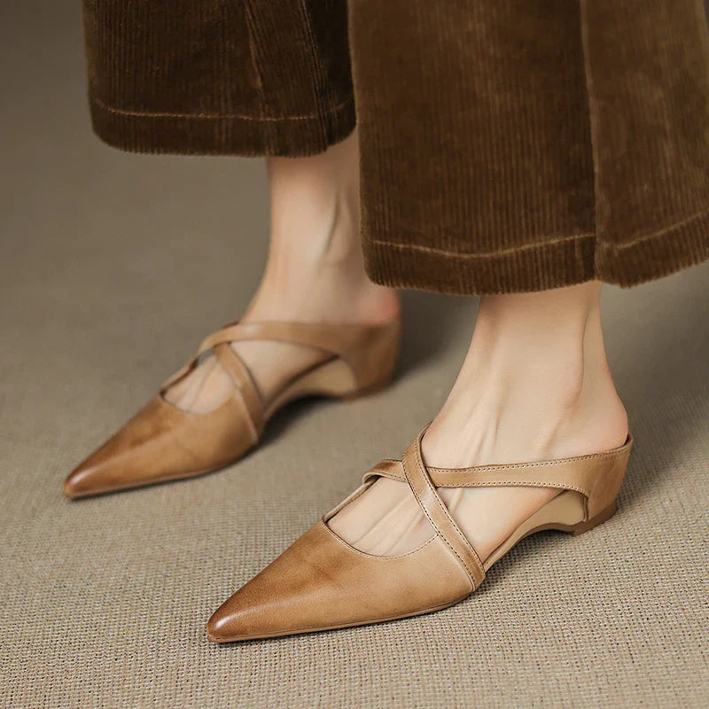 Women's Pointed Toe Cross-Strap Mule Shoes