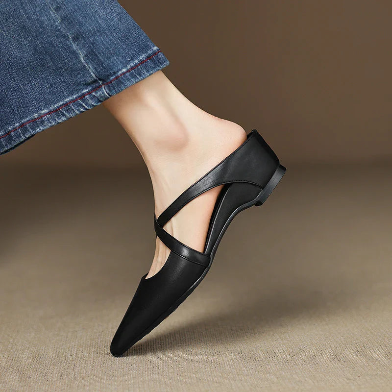 Women's Pointed Toe Cross-Strap Mule Shoes